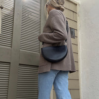 Half Moon Crossbody, Black Lux Pebble