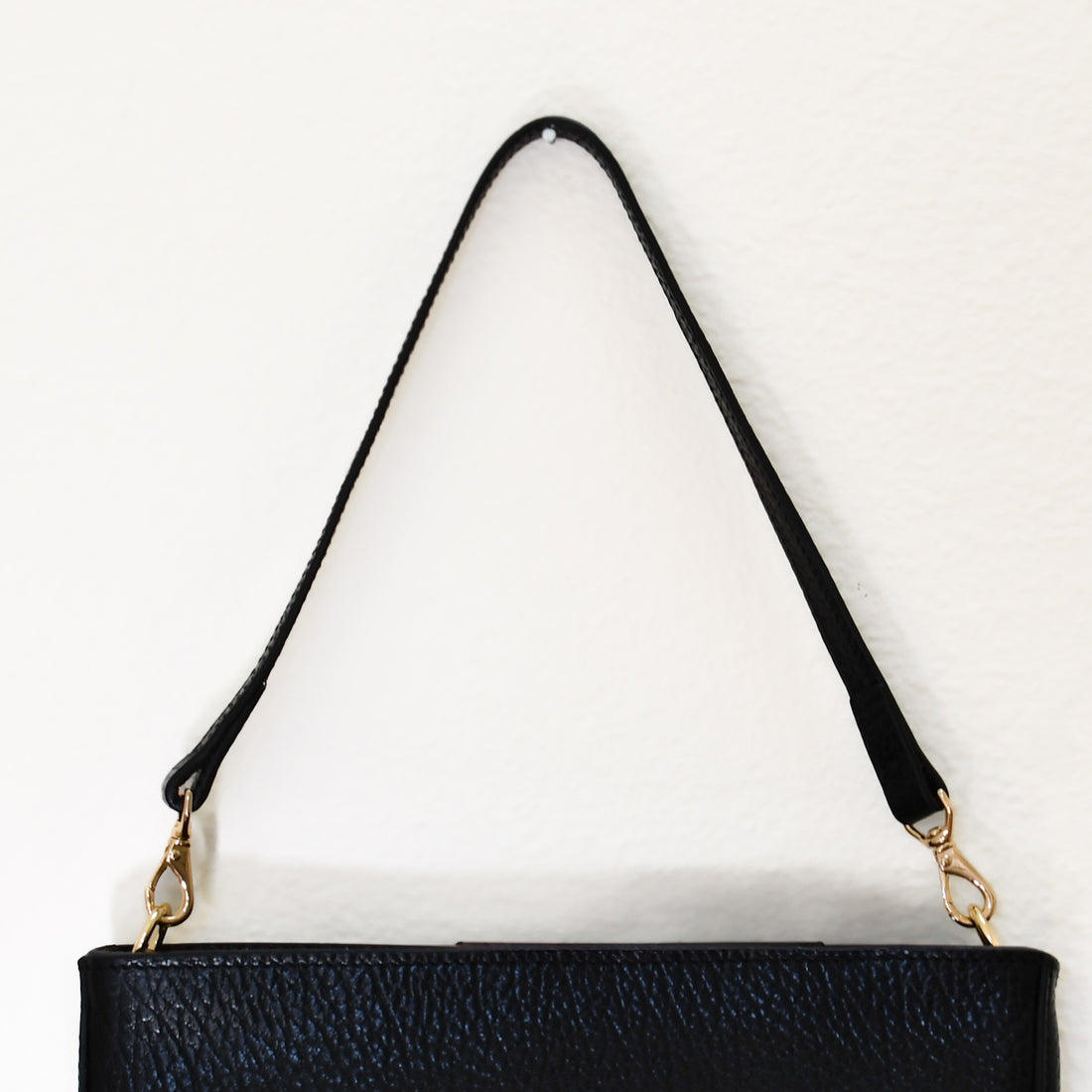 Mini Shoulder Strap, Black Lux Pebble