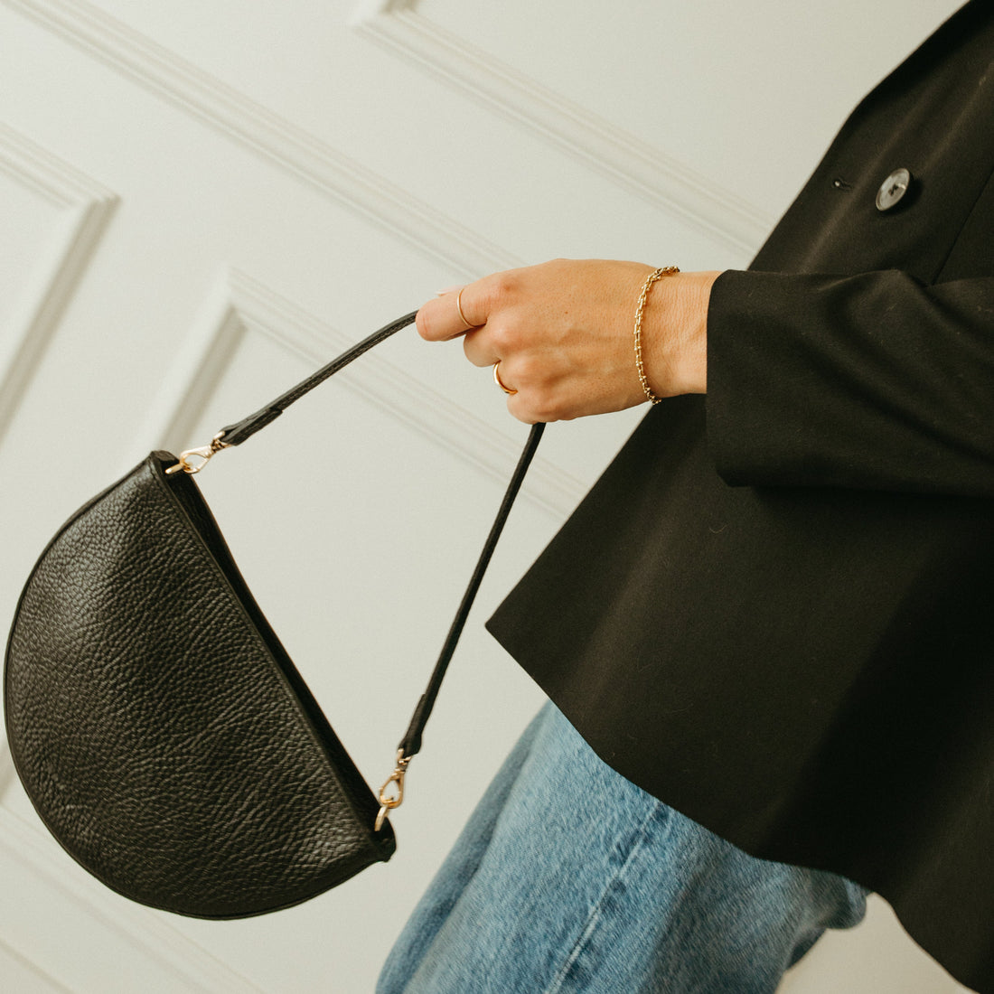 Half Moon Bag, Black Luxe Pebble